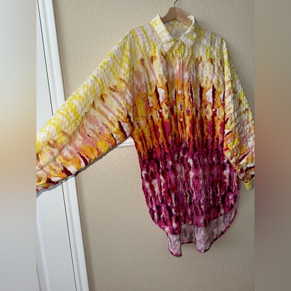 Anthropologie Boho Daria Tie Dye Button Down Tunic Top in Rose Size Large - Picture 8 of 12